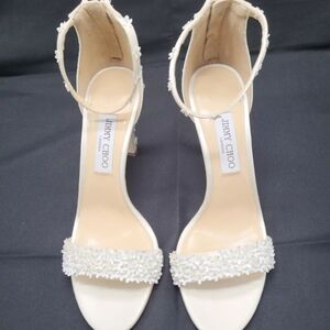 Jimmy Choo Wedding Heel Deia 100 Satin With Mini Flower Size 40 1/2 NIB